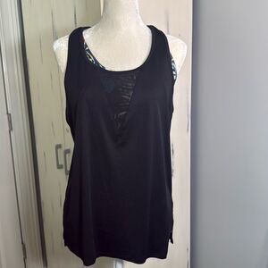 Jockey Black and tropical Relaxed Cut Out Tank Top with built in sports bra